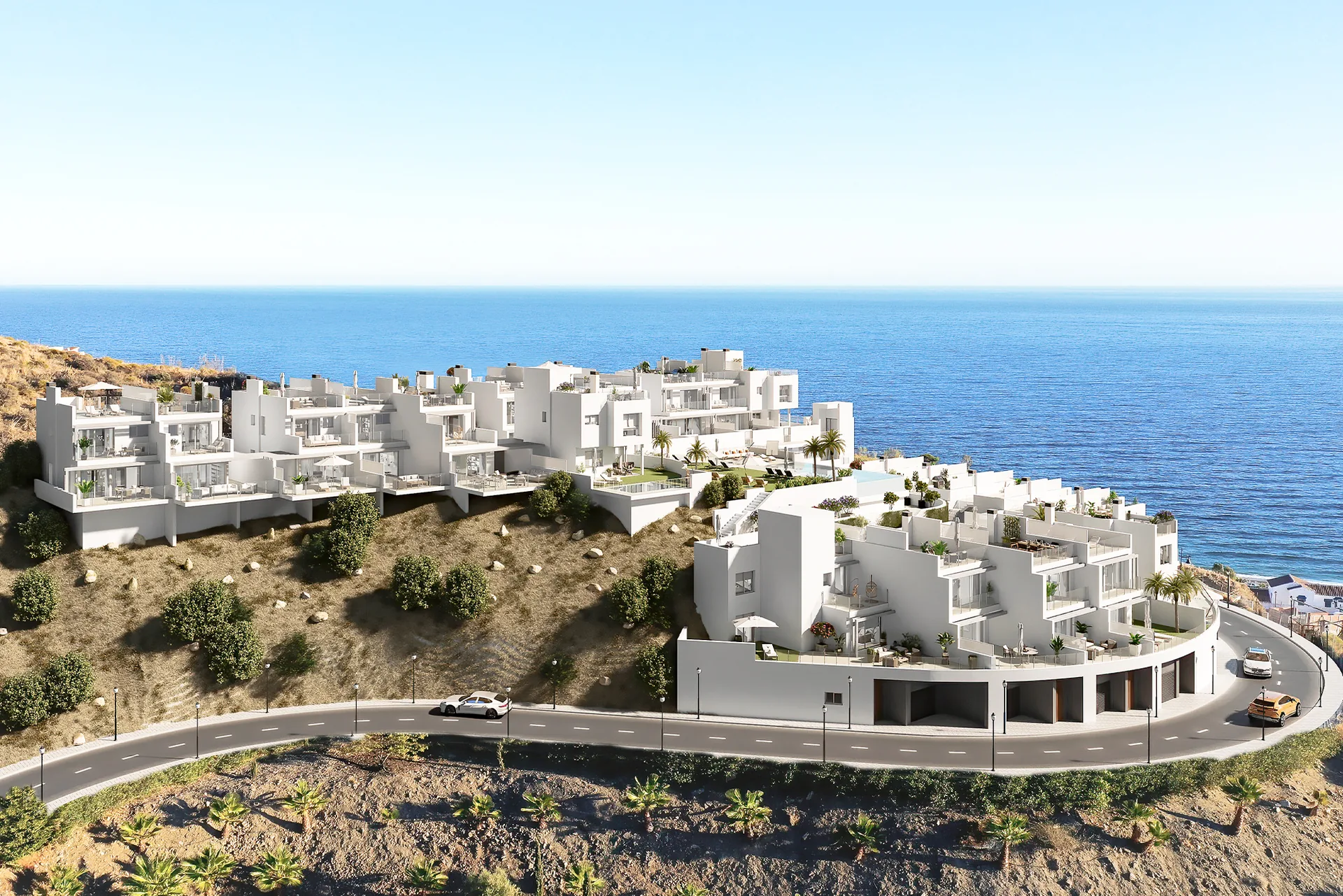 vista aérea de conjunto residencial frente al mar
