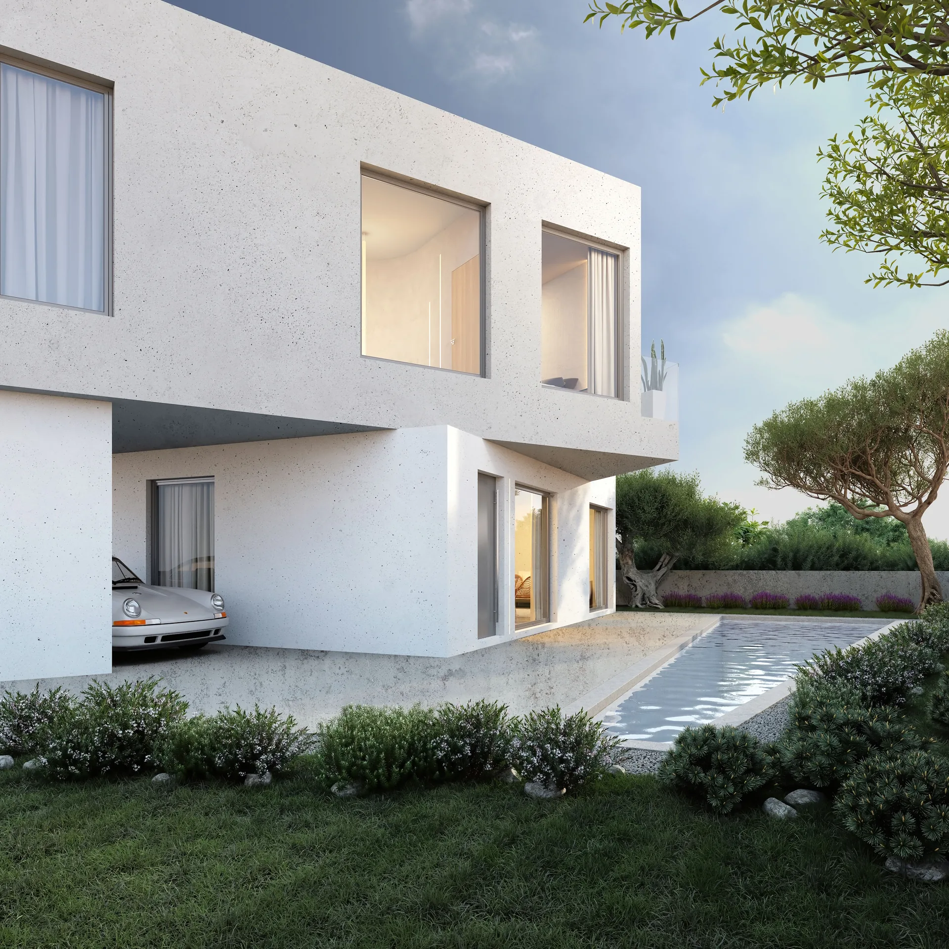 render exterior de vivienda unifamiliar con piscina